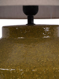 Libra Interiors green table lamp with linen shade, UK version