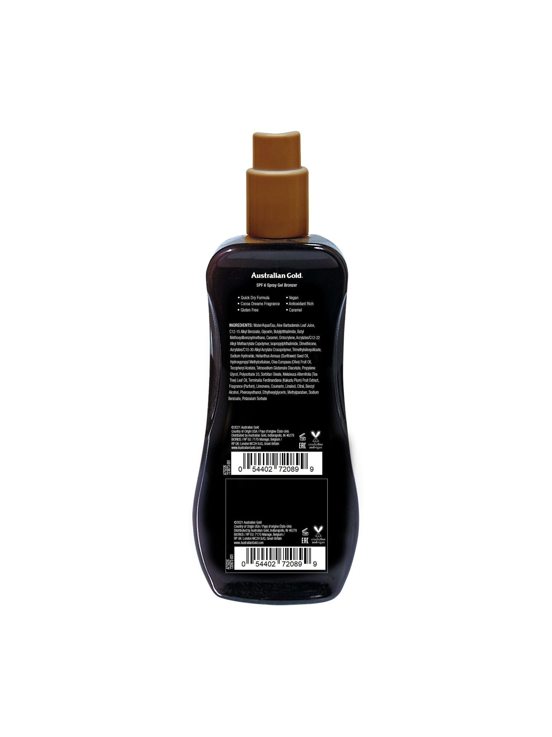 Australian Gold SPF 6 Instant Bronzer Spray Gel Sunscreen 237ml - British product