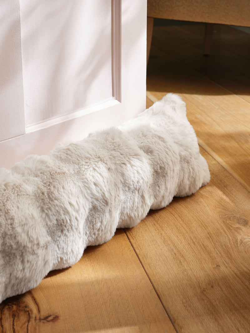 Oyster Aspen faux fur draught excluder, imported from the UK