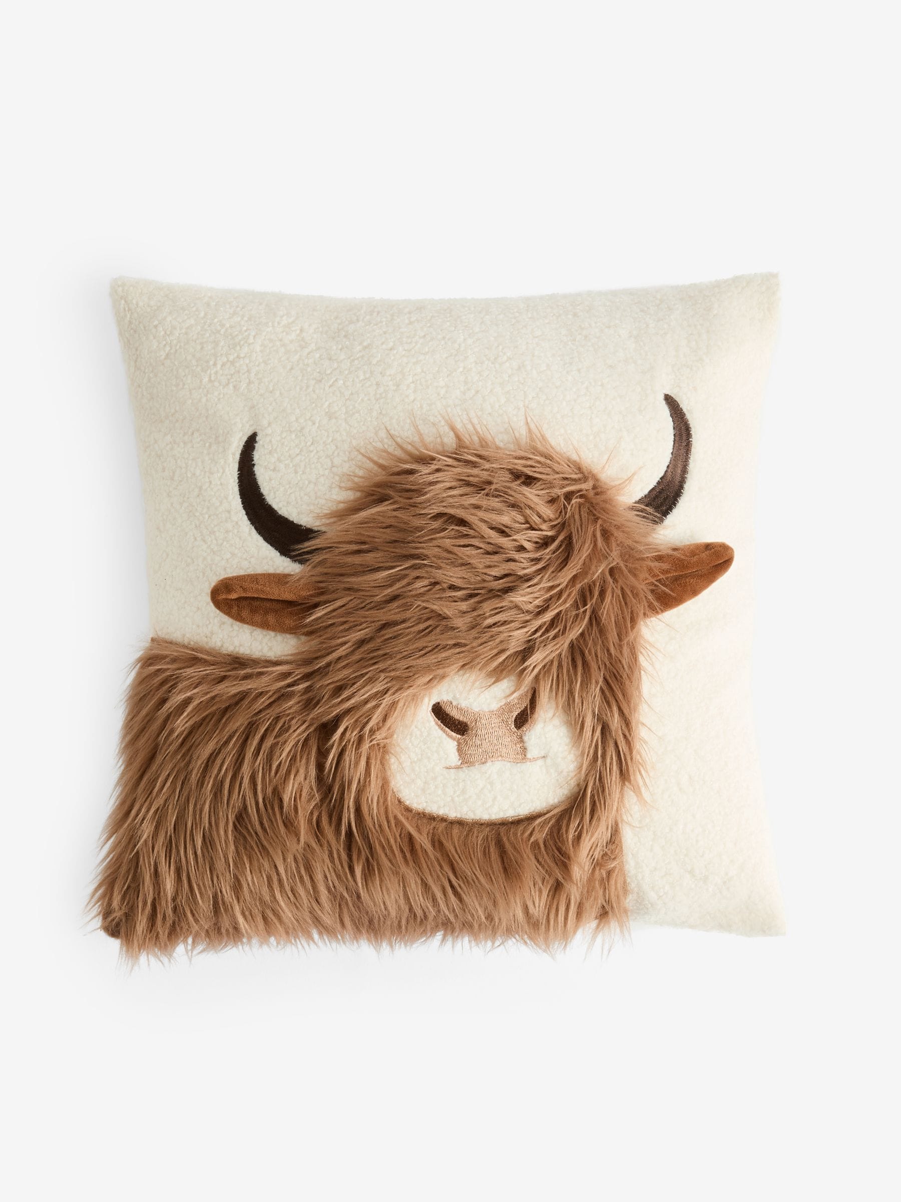 Faux fur Hamish the Highland Cow cushion 43cm, UK version