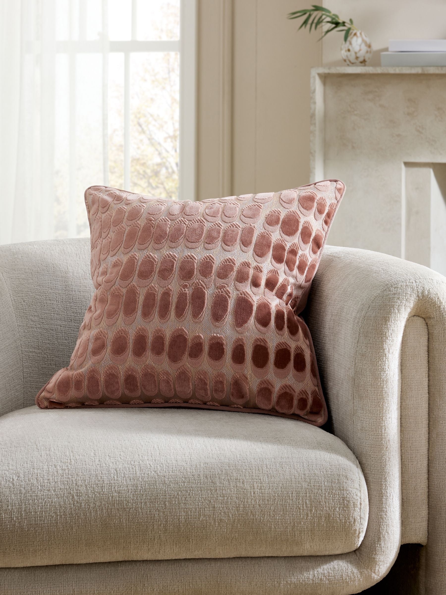 Rebel Spot blush pink velvet cushion 50x50cm - British product