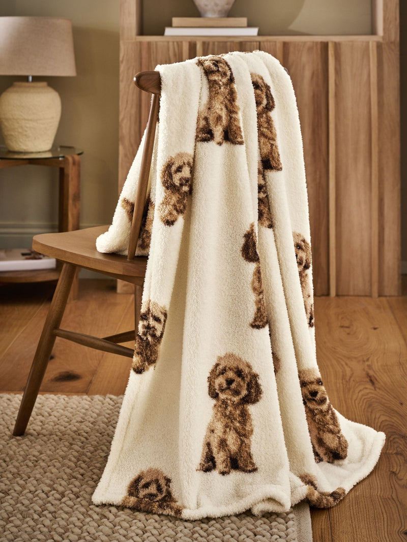 Fleece throw Charlie the Cockapoo natural design (British brand)