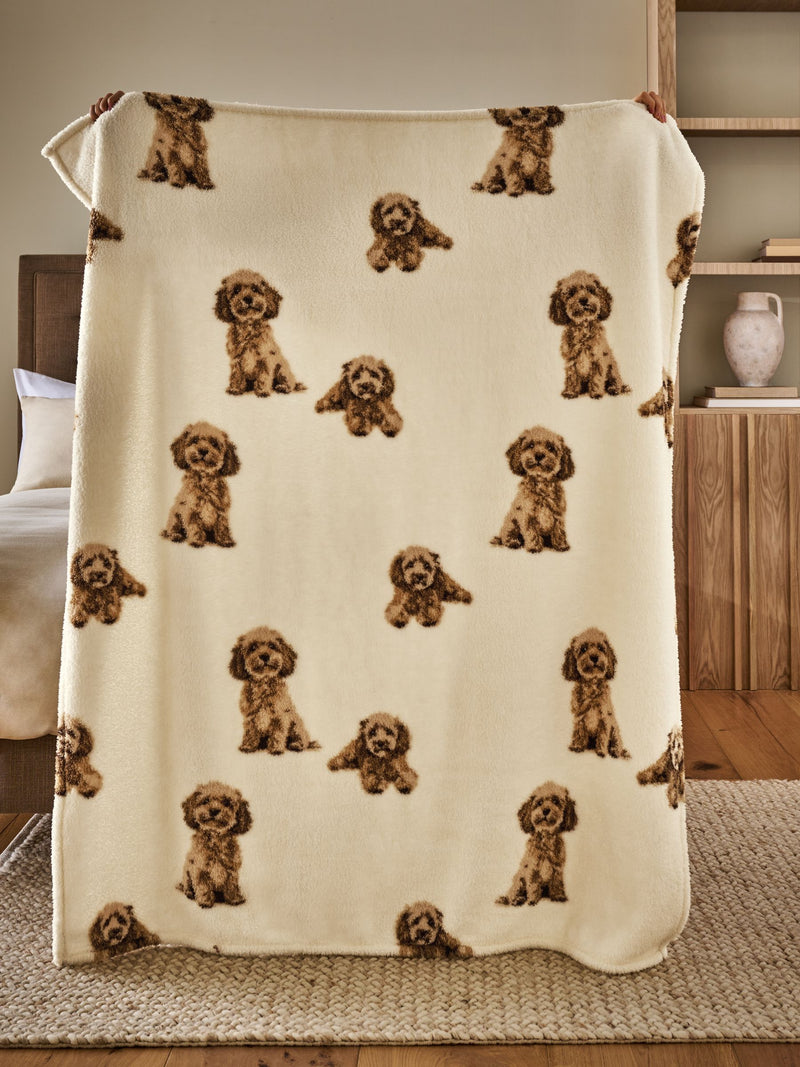 Fleece throw Charlie the Cockapoo natural design (British brand)