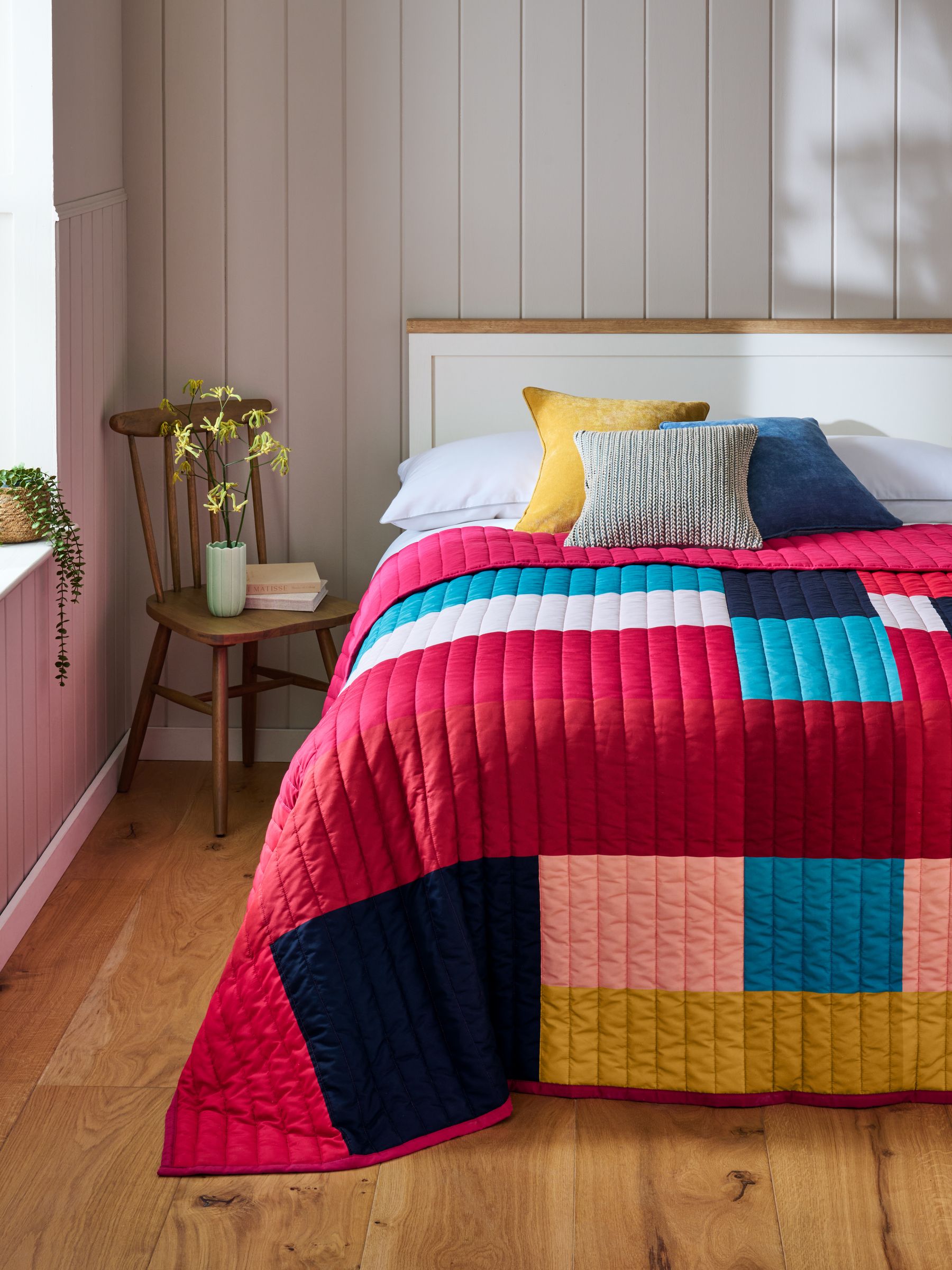 Multi quilted stripe bedspread, imported from the UK