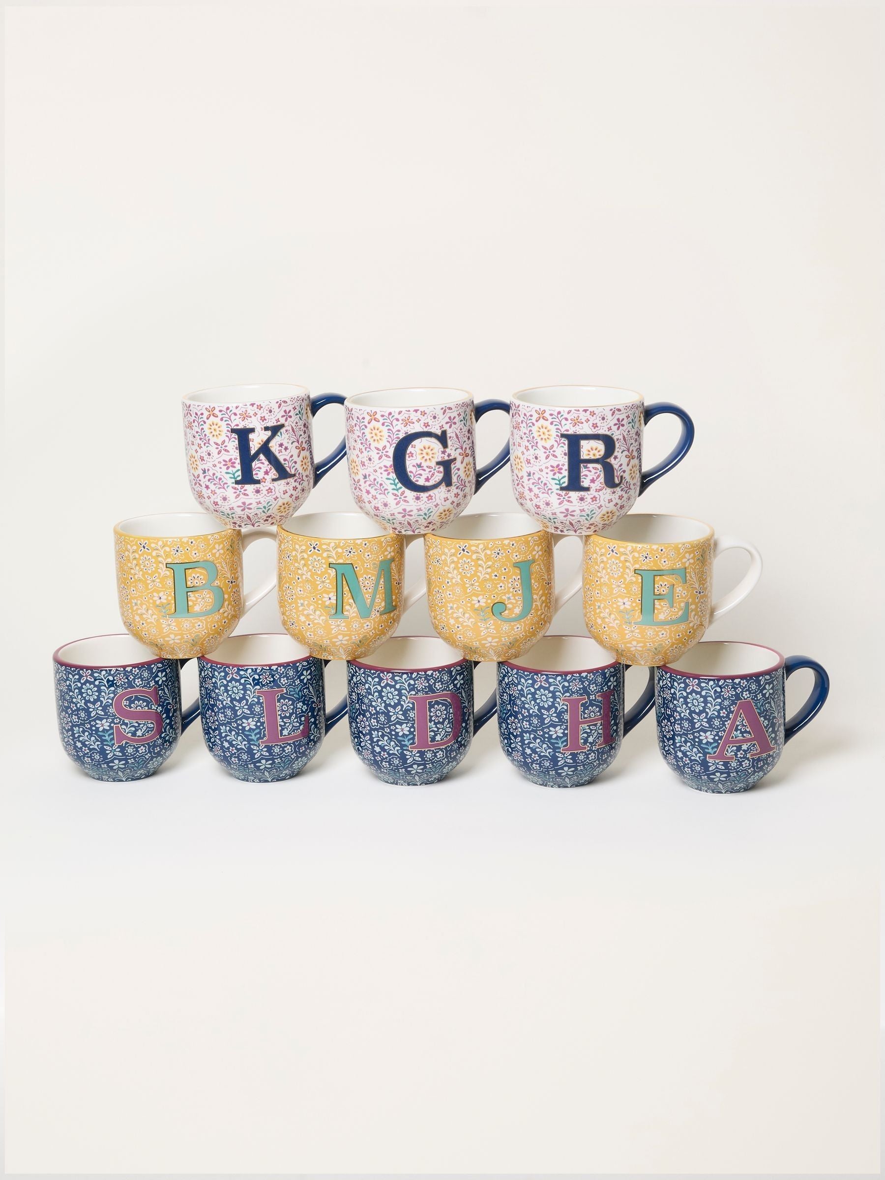 FatFace Multi Alphabet Floral ceramic mug (British brand)