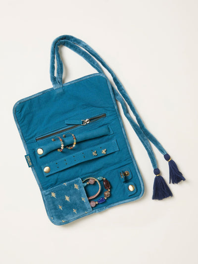 Next Teal Blue Star Embroidered Travel Jewellery Roll- Buy online at McGrocer