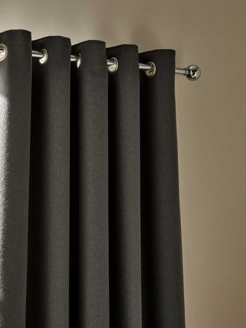 Charcoal Grey Soft Weave Linen Blend Blackout/Thermal Eyelet Curtains