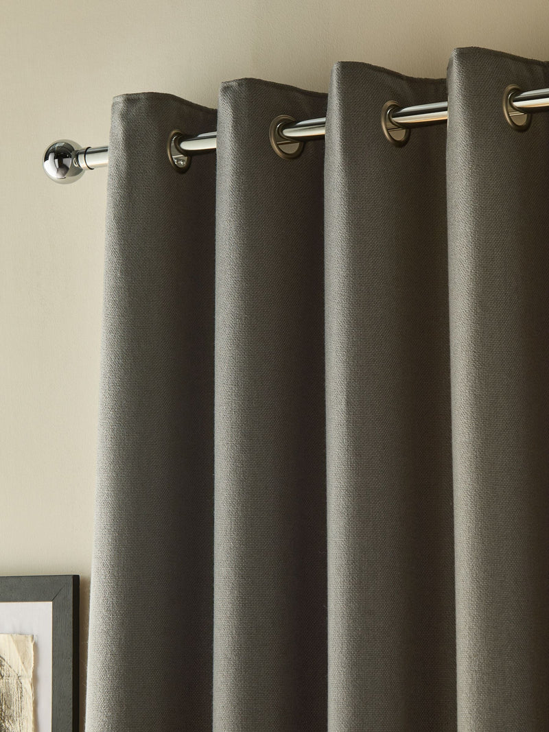 Charcoal Grey Soft Weave Linen Blend Lined Eyelet Curtains
