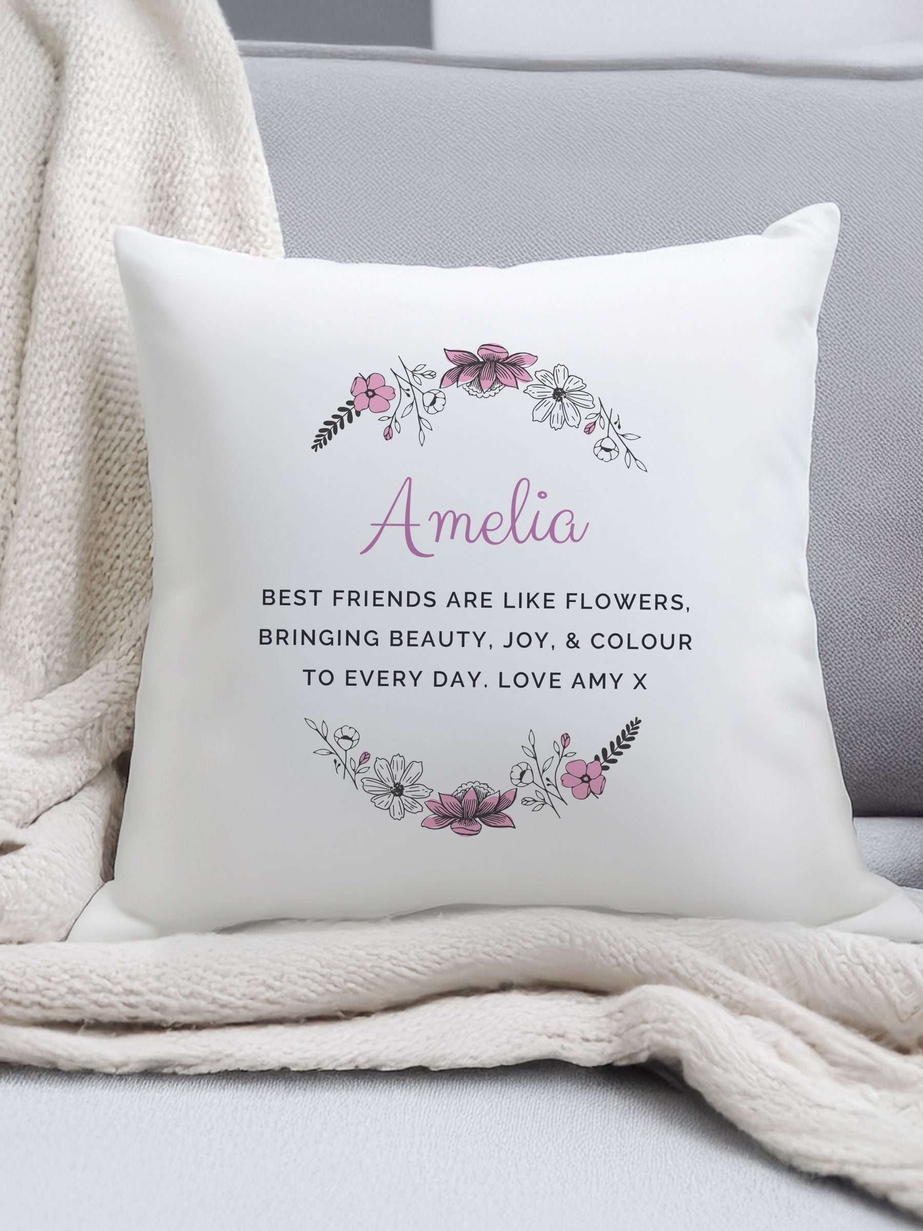 PMC personalised wild flowers cushion 40x40cm white (British brand)