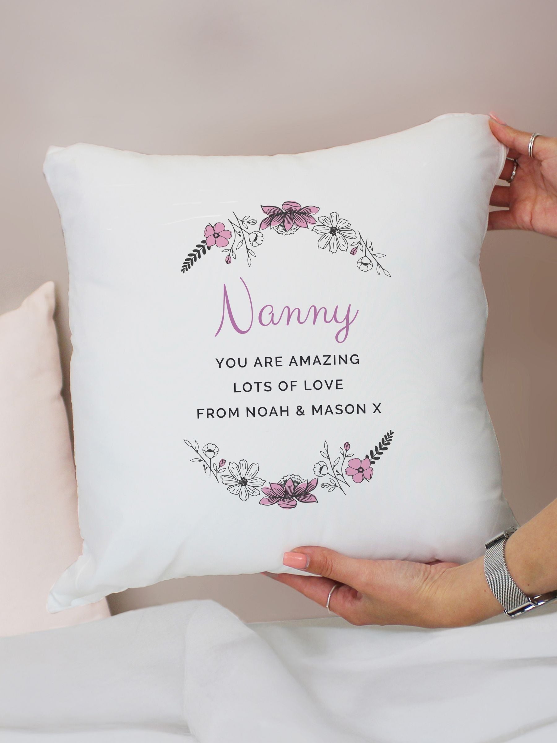 PMC personalised wild flowers cushion 40x40cm white (British brand)