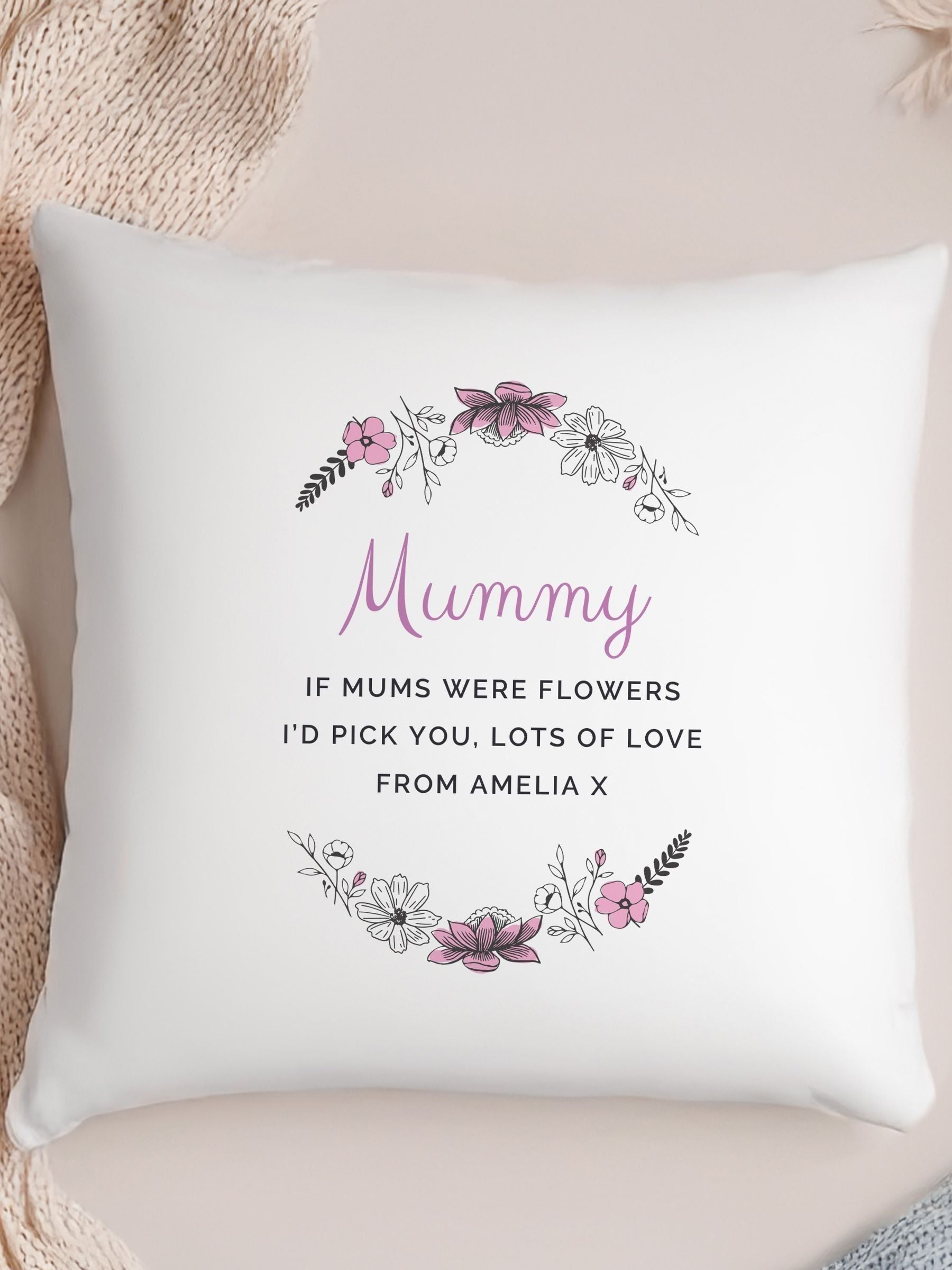 PMC personalised wild flowers cushion 40x40cm white (British brand)
