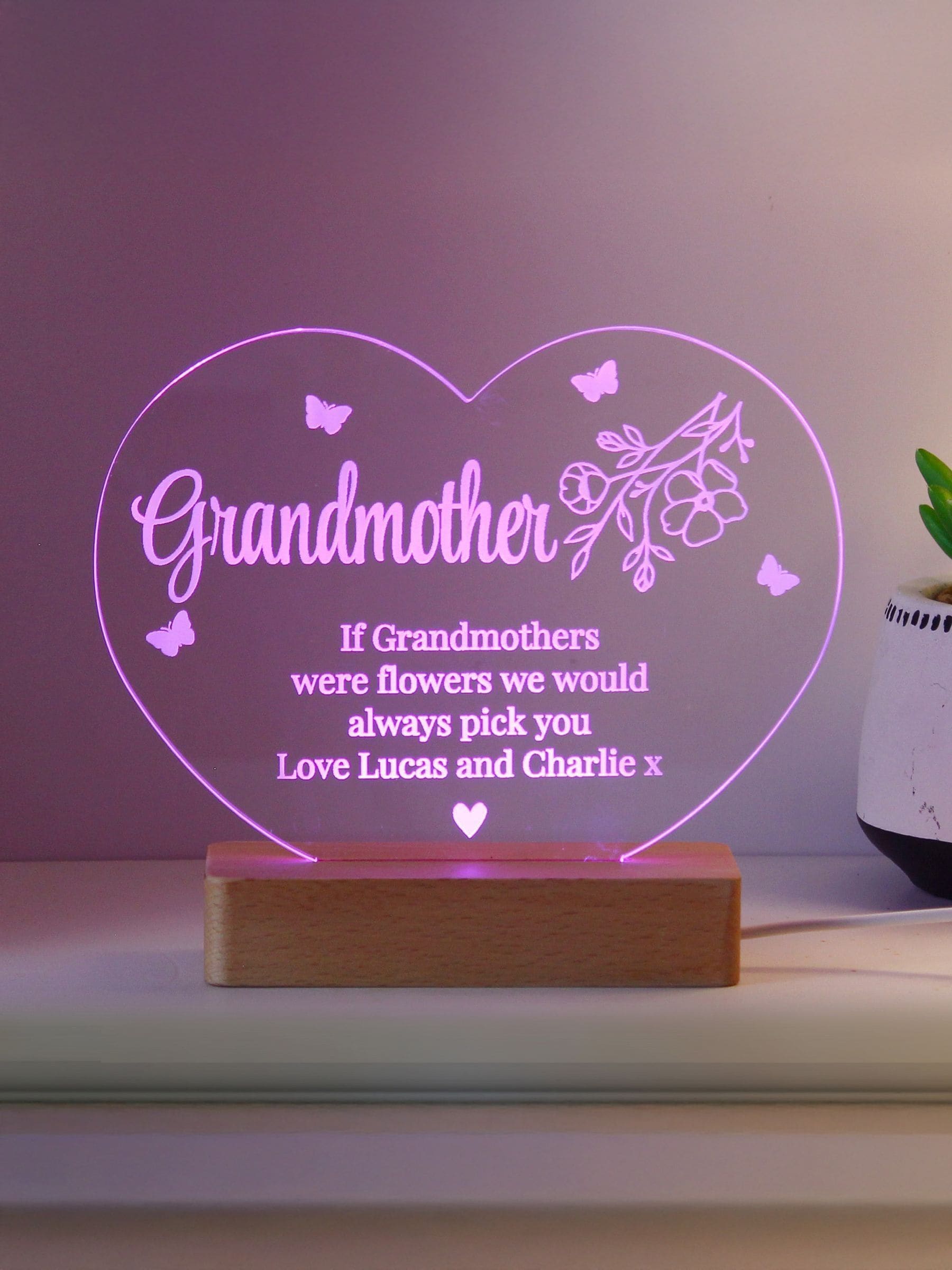 PMC Personalised Floral Heart LED Light, imported from the UK
