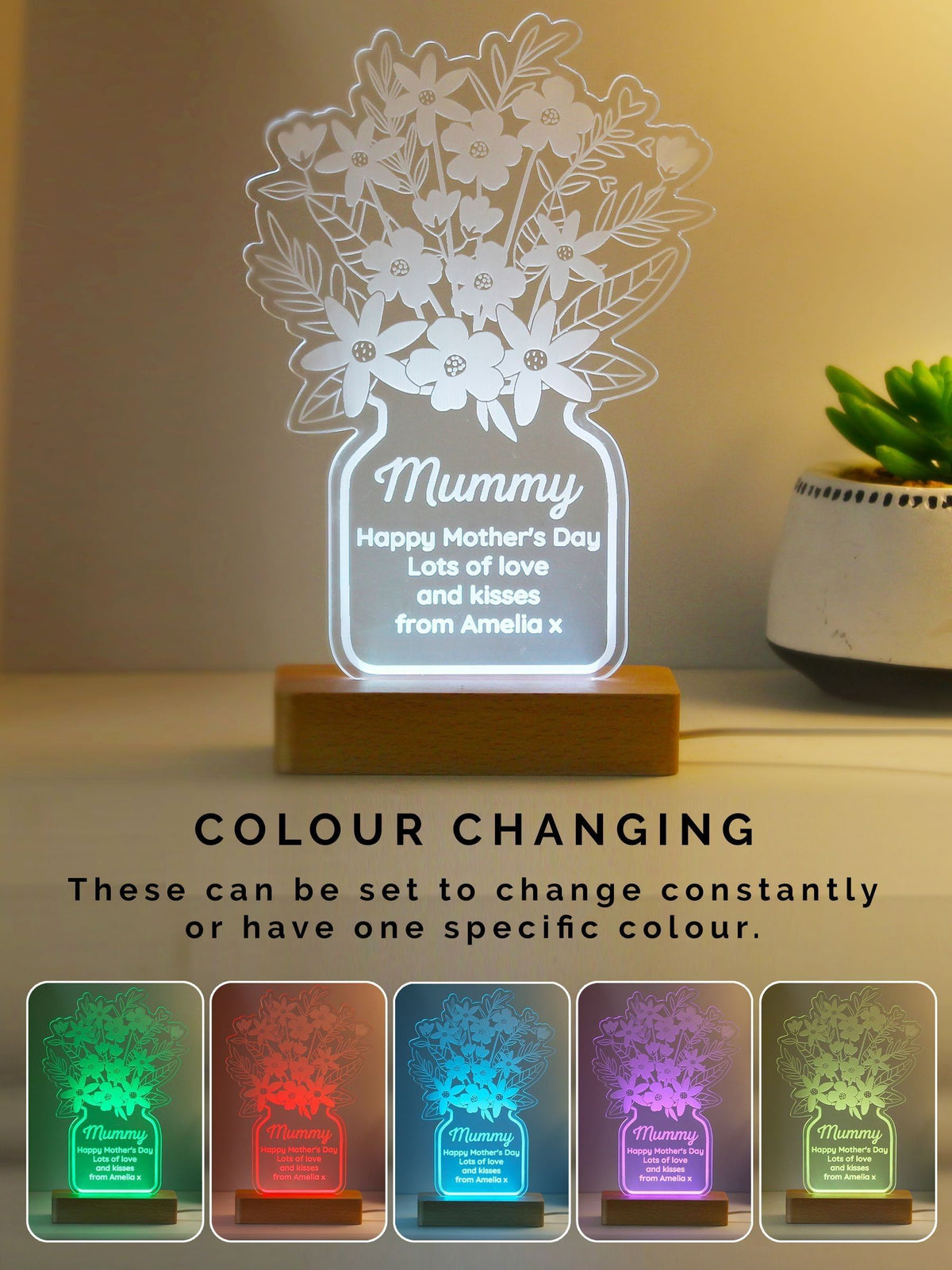 PMC personalised flower vase LED light (British brand)