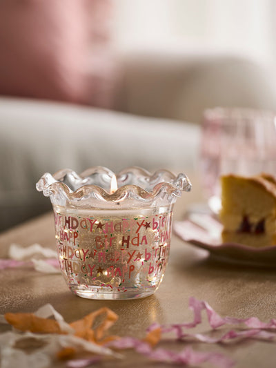 Next Vanilla & Cocoa Bean Happy Birthday Decorative Light Up Scented Candle 9cm- Buy online at McGrocer