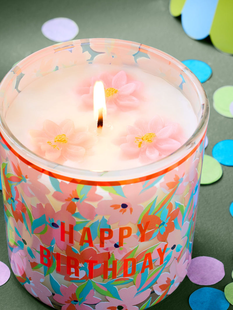 Orange Blossom floral birthday candle, imported from the UK