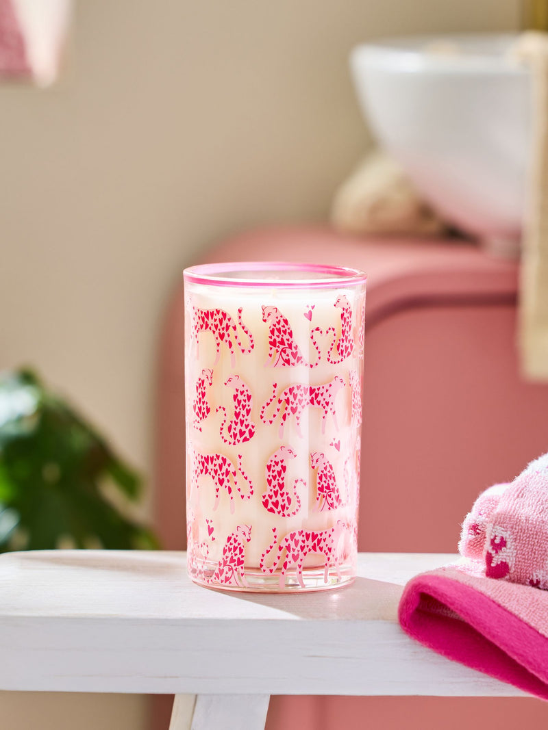 Leopard print pillar candle Dark Orchid Patchouli 14.5cm - British product