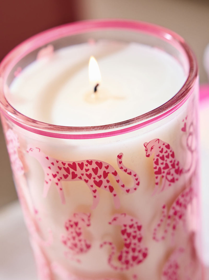 Leopard print pillar candle Dark Orchid Patchouli 14.5cm - British product