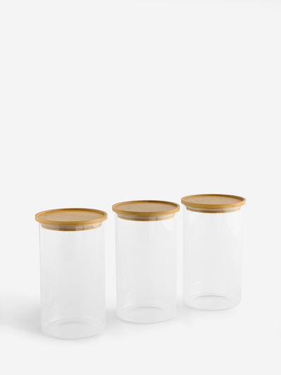 Ensemble de 3 Grands Bocaux de Rangement en Verre Transparent avec Couvercle en Bois, 21,5 cm x 13 cm x 13 cm Next - Acheter en ligne sur McGrocer