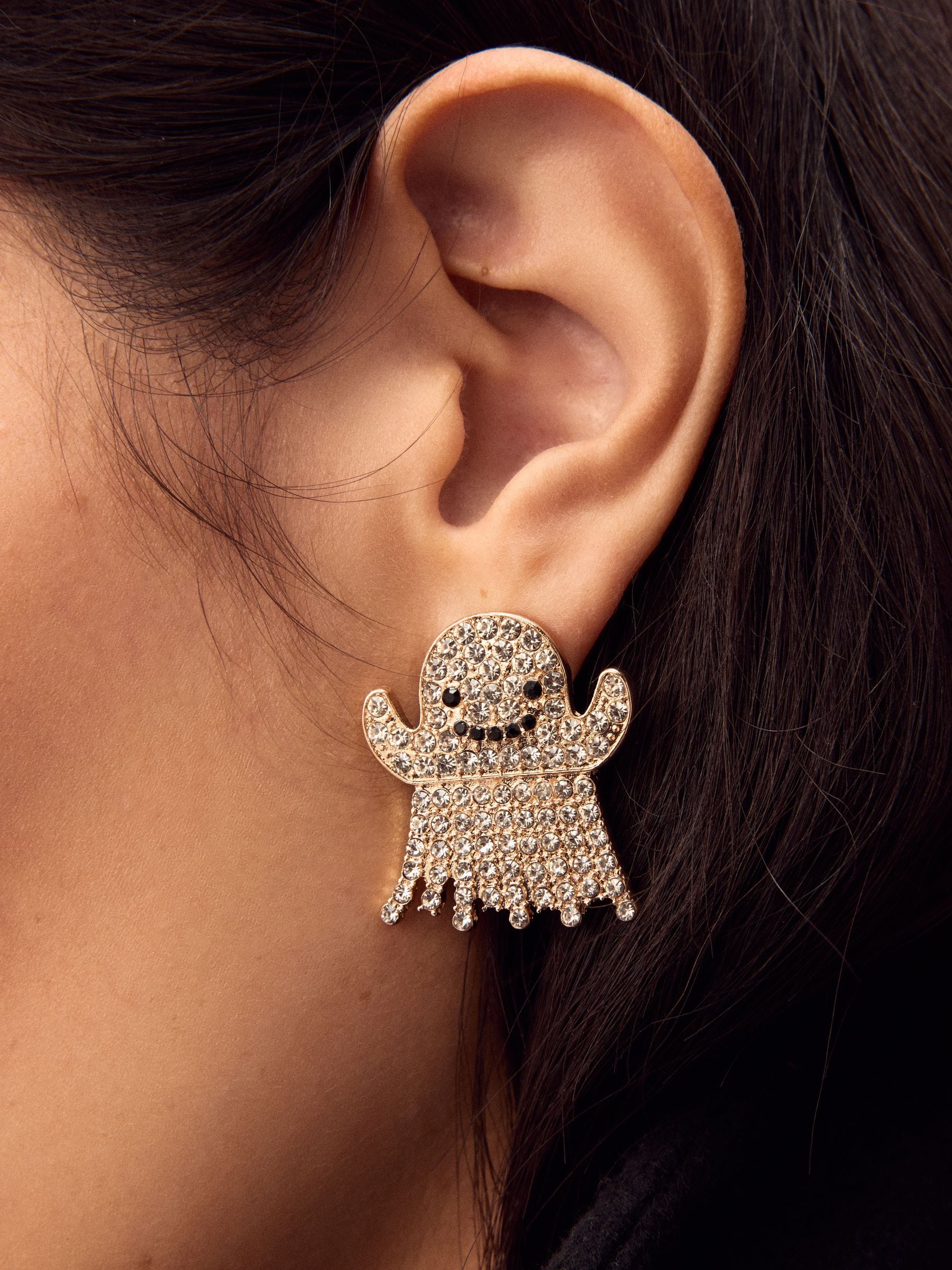White Halloween ghost stud earrings (British brand)