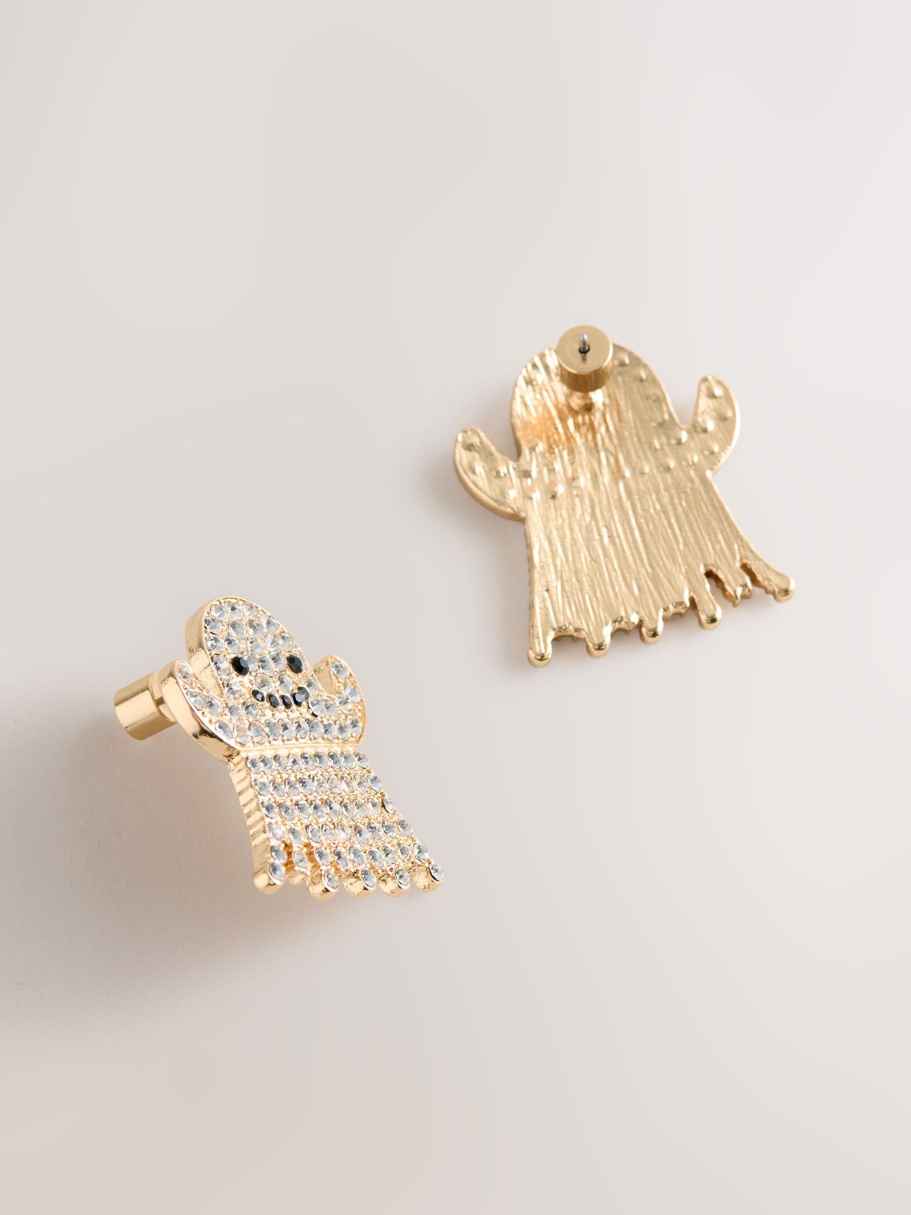 White Halloween ghost stud earrings (British brand)