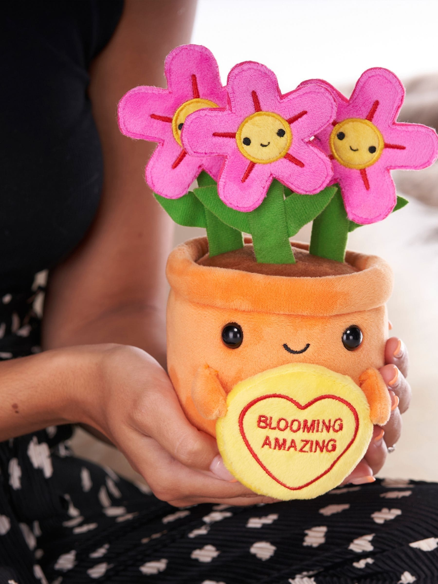 Swizzels Love Hearts flowerpot soft toy 16cm, imported from the UK