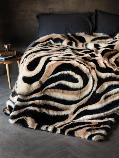 Next Rockett St George Black Tiger Faux Fur Throw 150cm x 200cm- Buy online at McGrocer