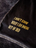 Rockett St George black luxe faux fur slogan throw British brand