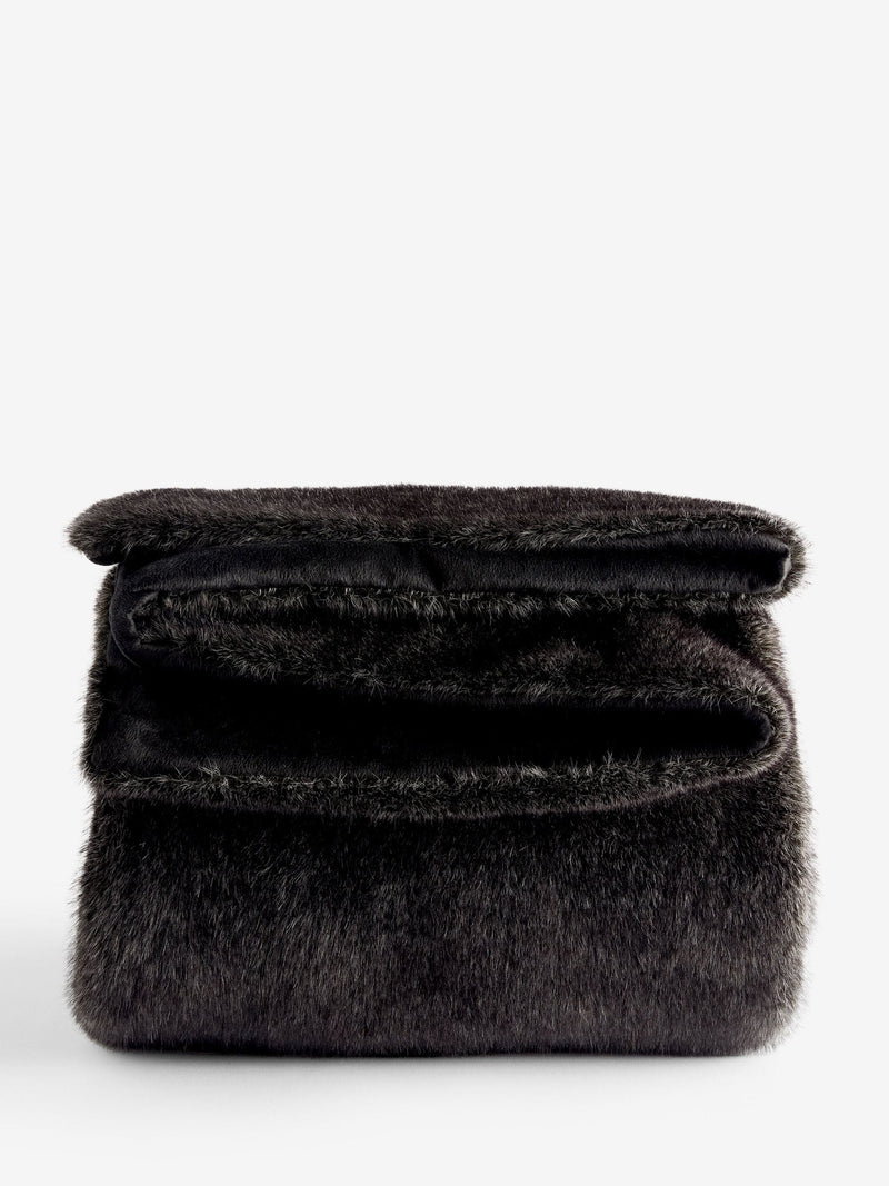 Rockett St George black luxe faux fur slogan throw British brand