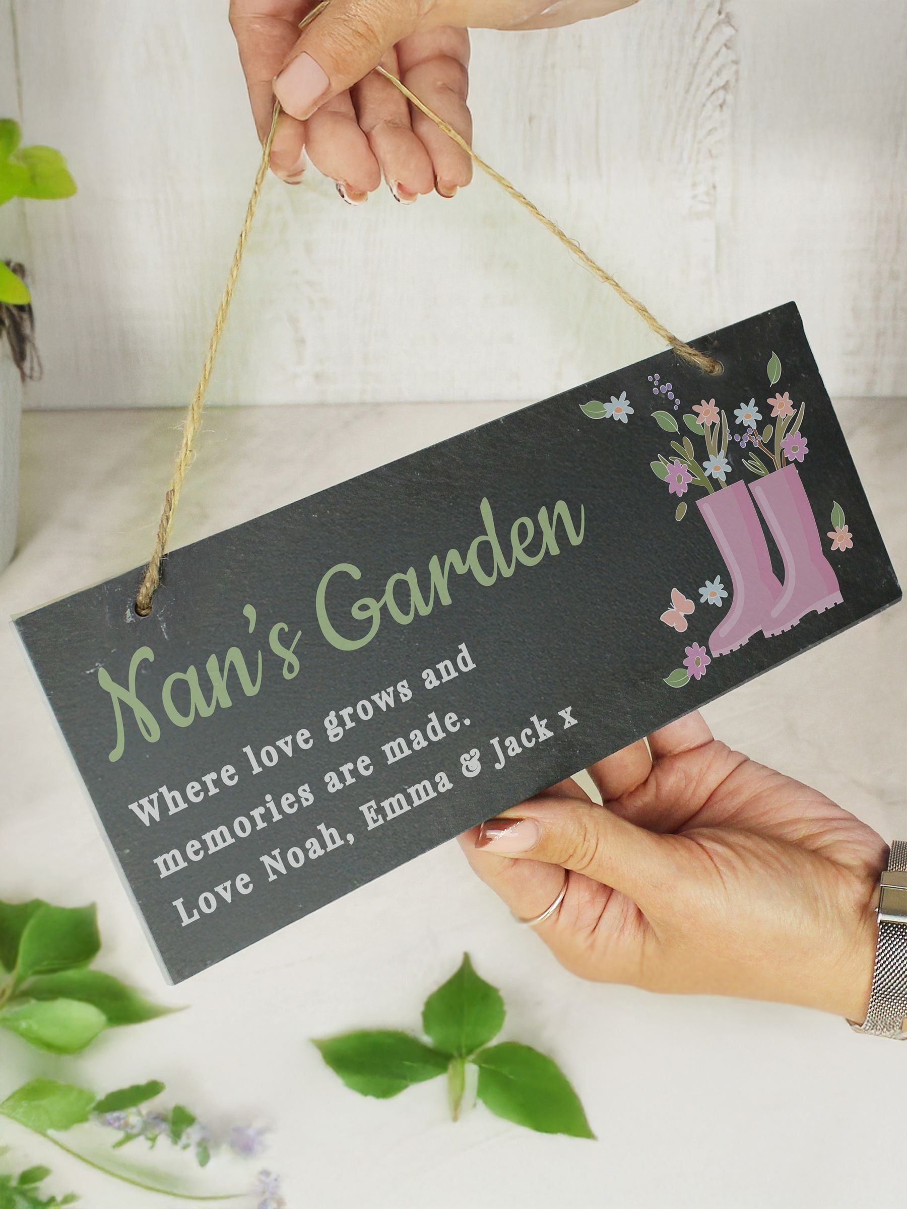 PMC personalised slate sign with wellie design 25cm, imported from the UK