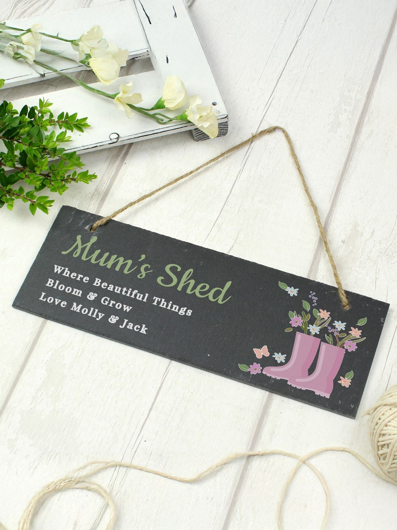 PMC personalised slate sign with wellie design 25cm, imported from the UK