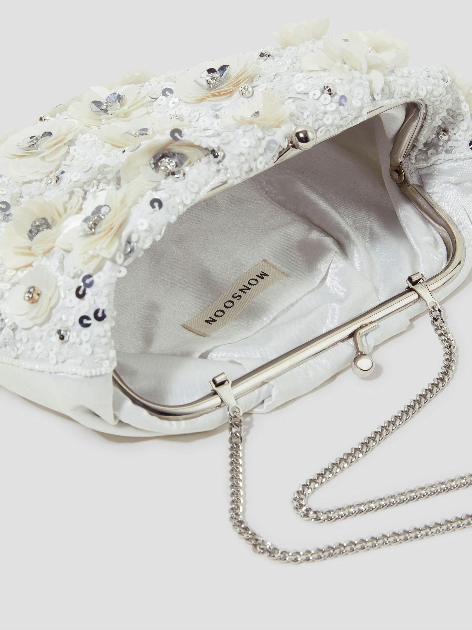 Monsoon floral embellished clutch bag 10cm, imported from the UK