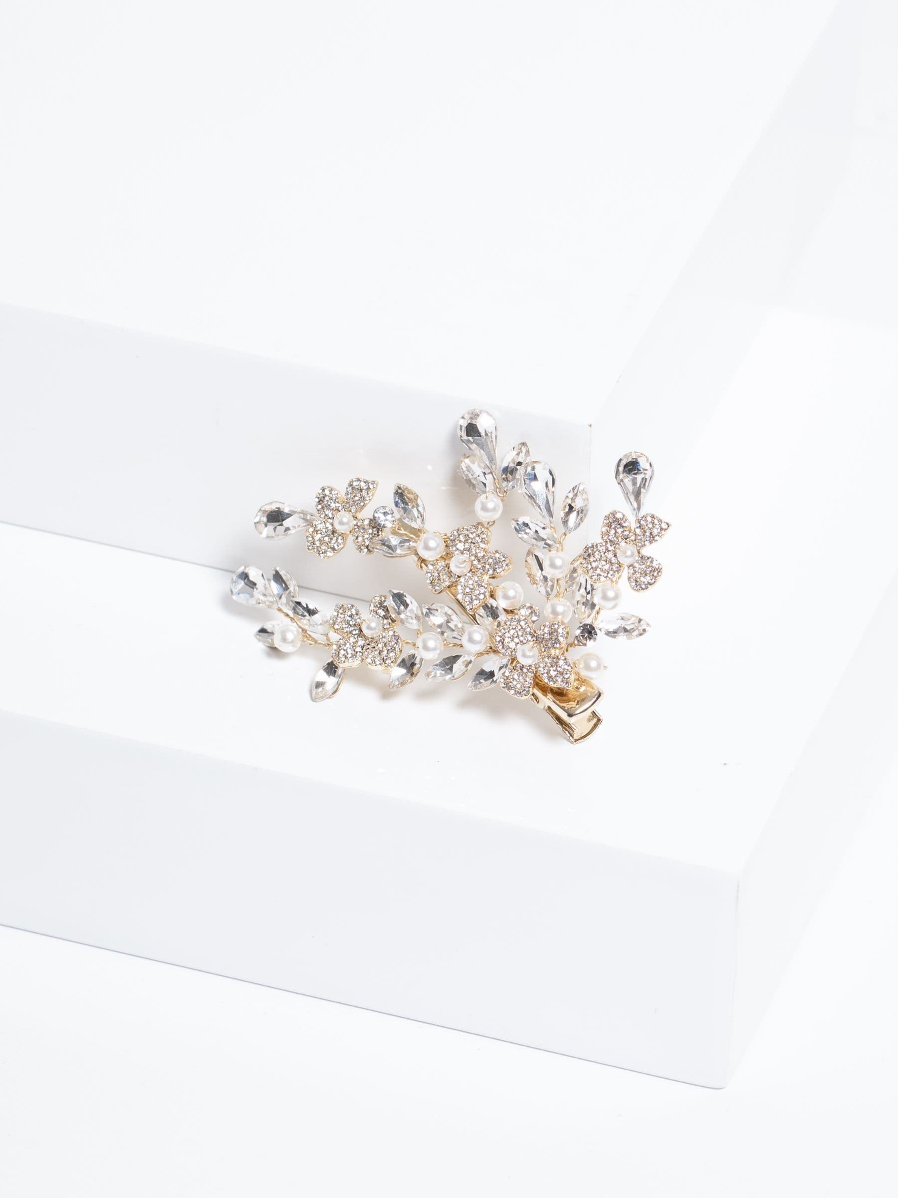 Jon Richard gold crystal floral pearl hair slide, UK version