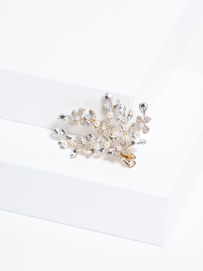 Jon Richard gold crystal floral pearl hair slide, UK version