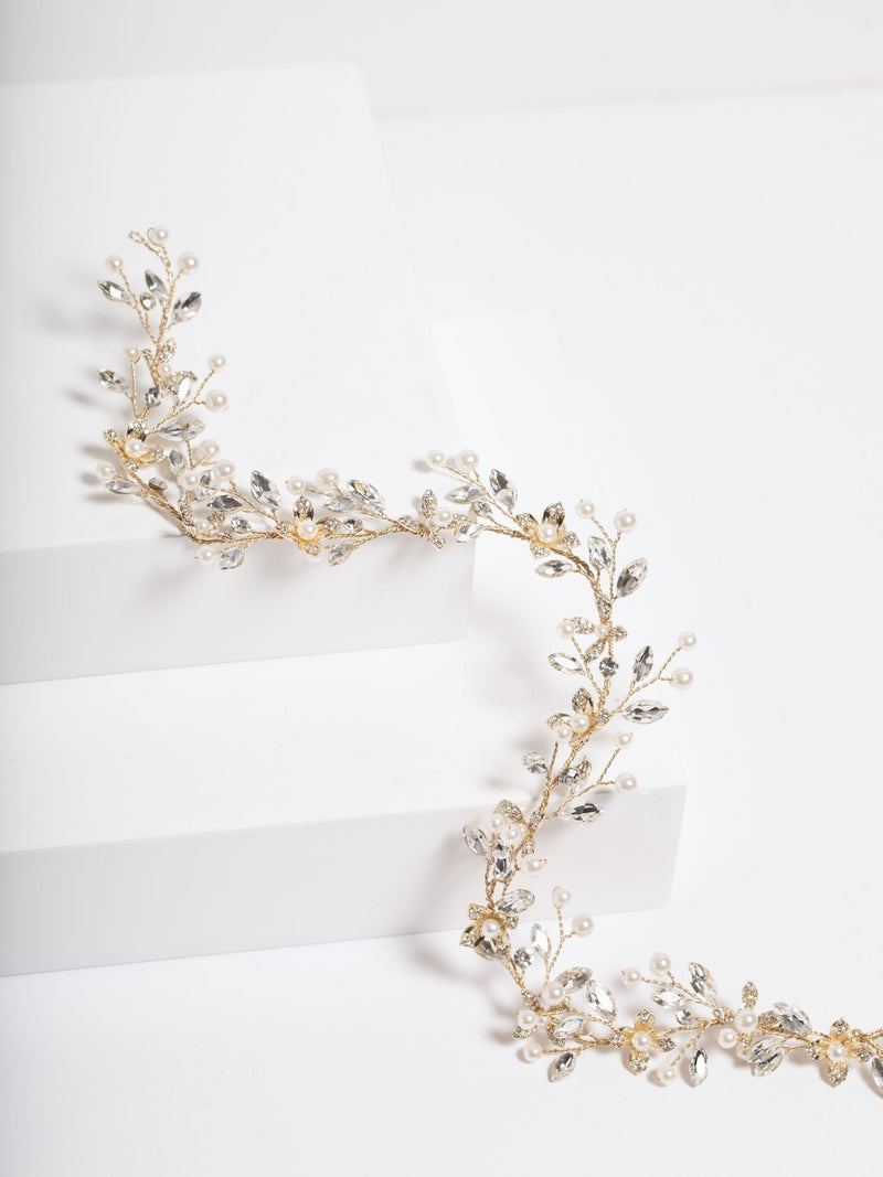 Jon Richard gold tone pearl crystal floral hair vine 350mm - British product