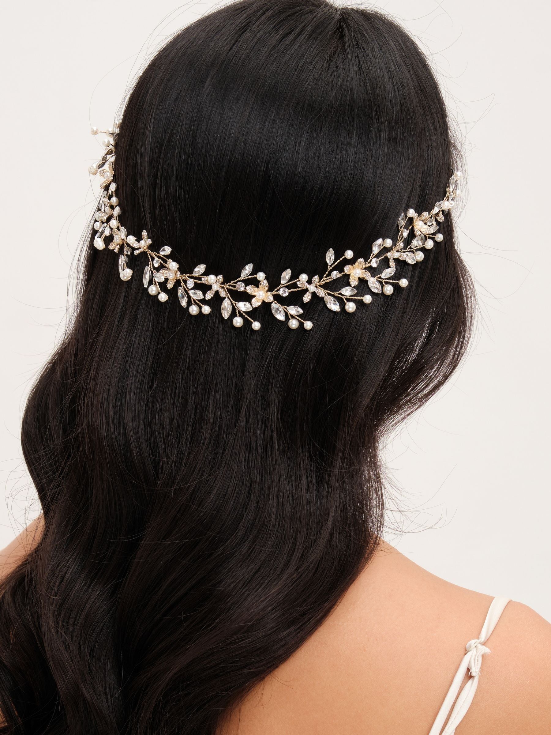 Jon Richard gold tone pearl crystal floral hair vine 350mm - British product