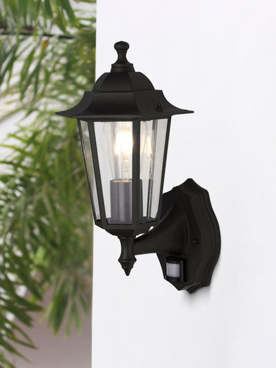 Next Searchlight Luna Matt Black and Clear Outdoor Wall Light Uplight- Buy online at McGrocer