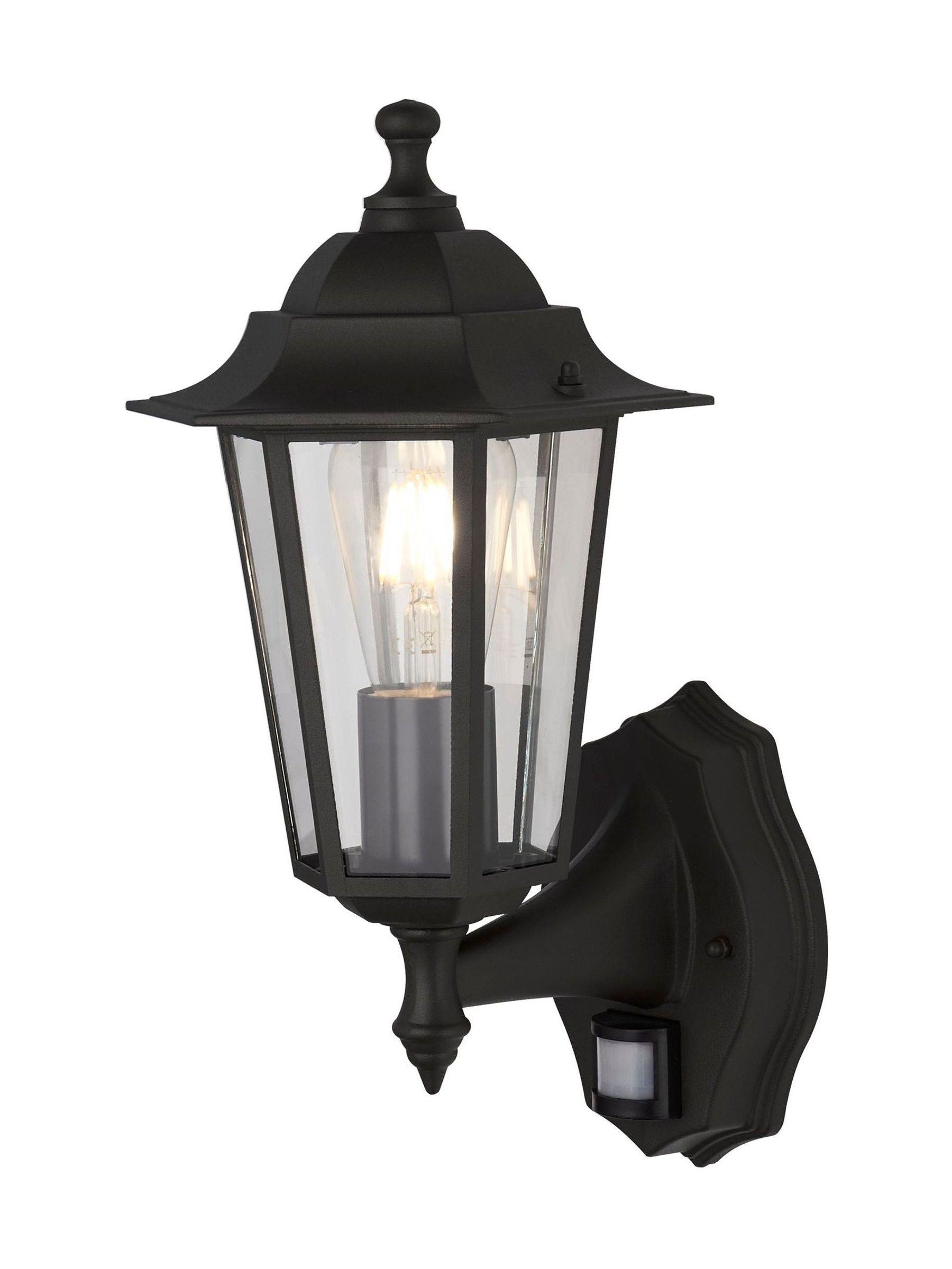 Searchlight Luna outdoor wall light black clear glass, imported from the UK