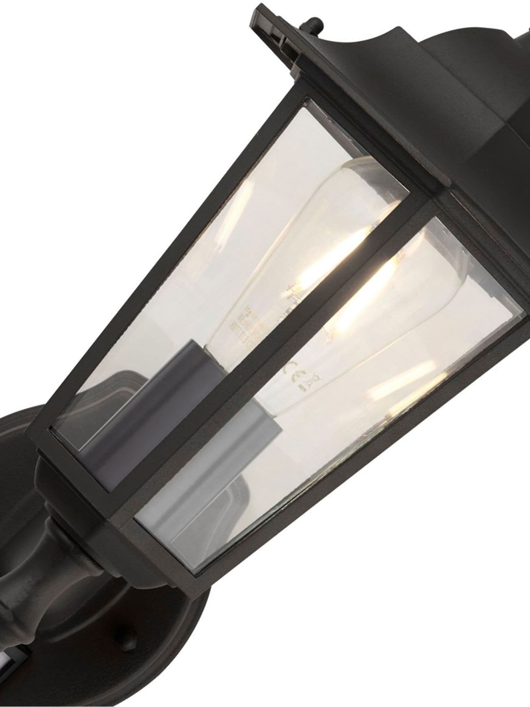 Searchlight Luna outdoor wall light black clear glass, imported from the UK