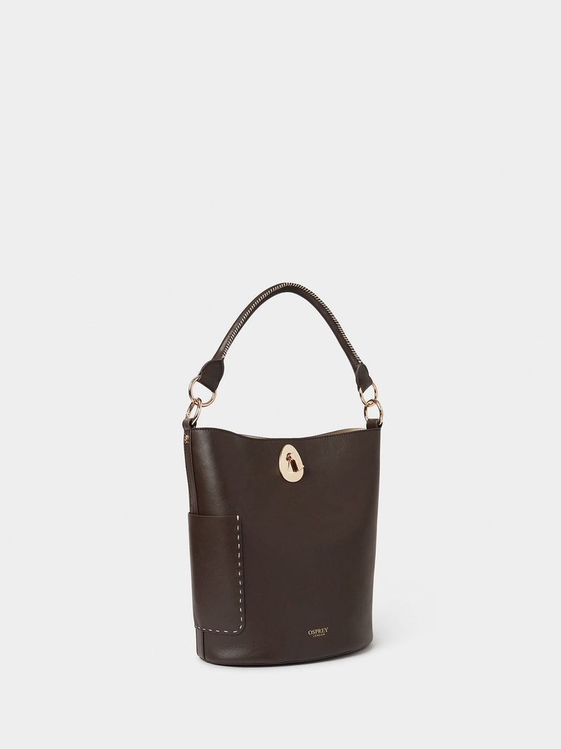 Osprey London brown Ravello leather bucket bag (British brand)