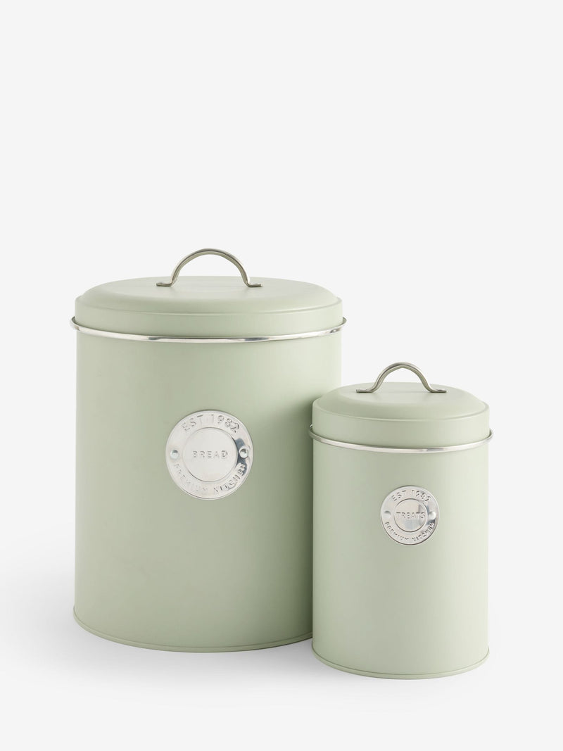 Sage green set of 2 storage jars for tea, coffee, and sugar (British brand)