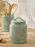 Sage green country badge treat storage jar (British brand)
