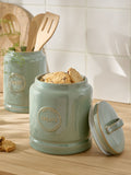 Sage green country badge treat storage jar (British brand)