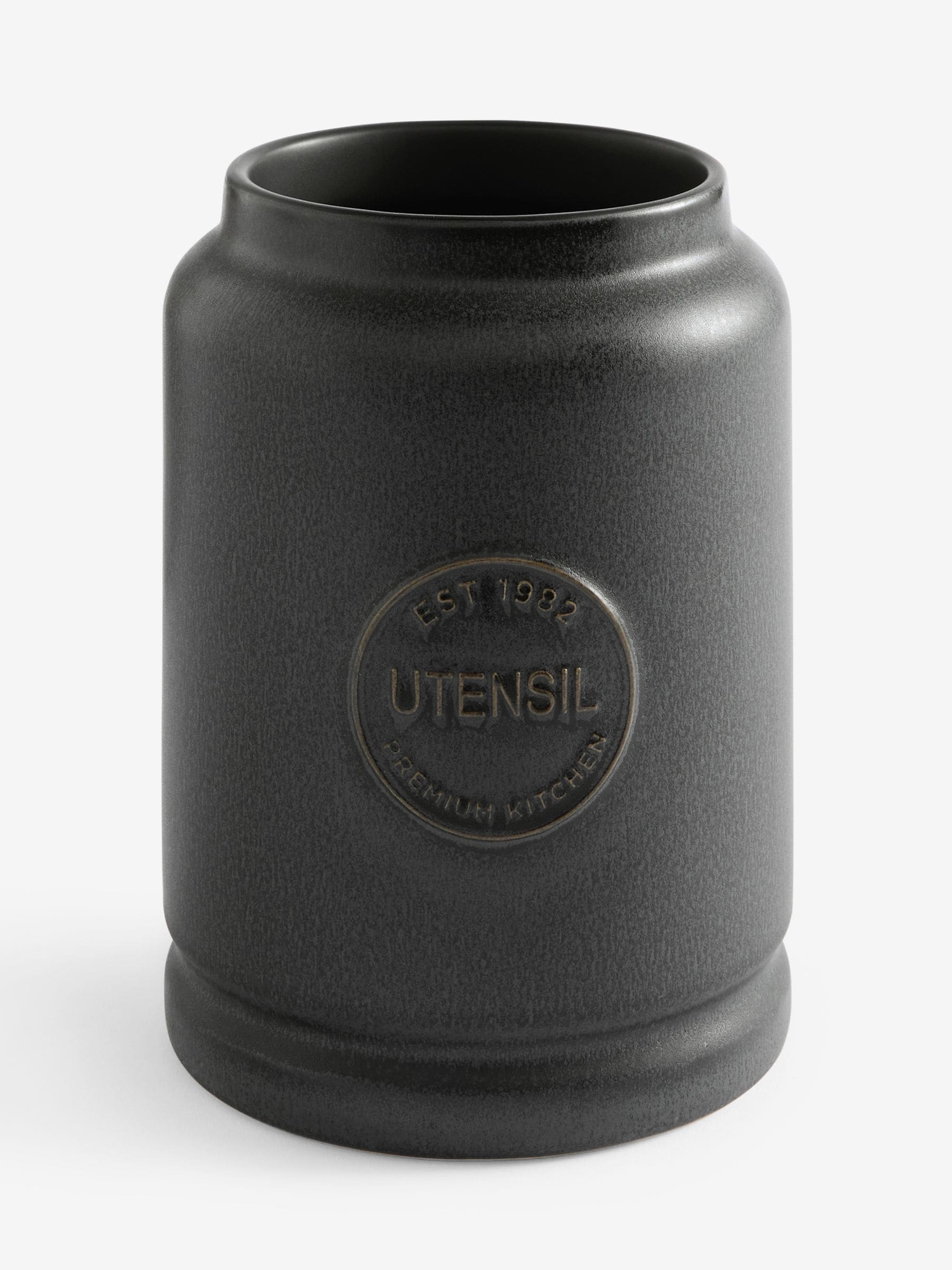 Sage green country badge ceramic utensil pot (British brand)