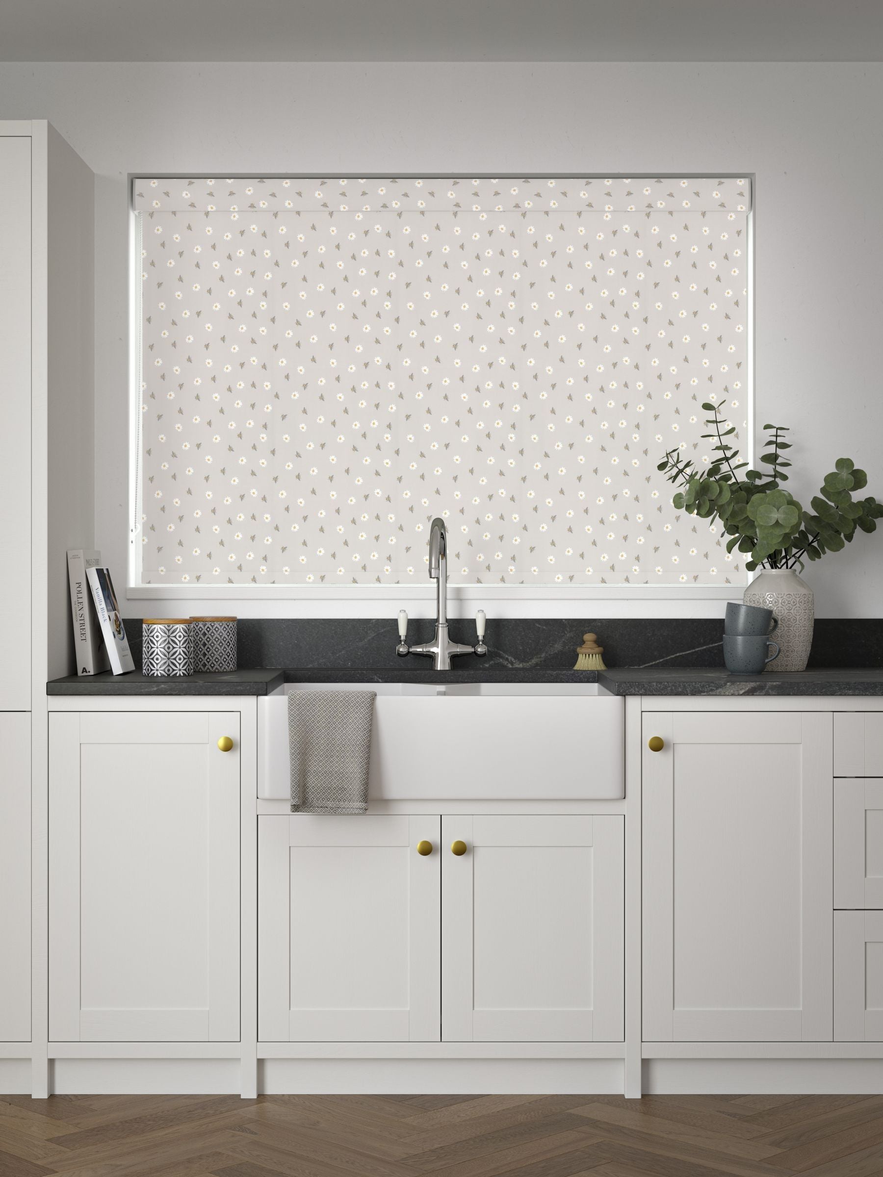 Next grey bee print made to measure roller blind, imported from the UK