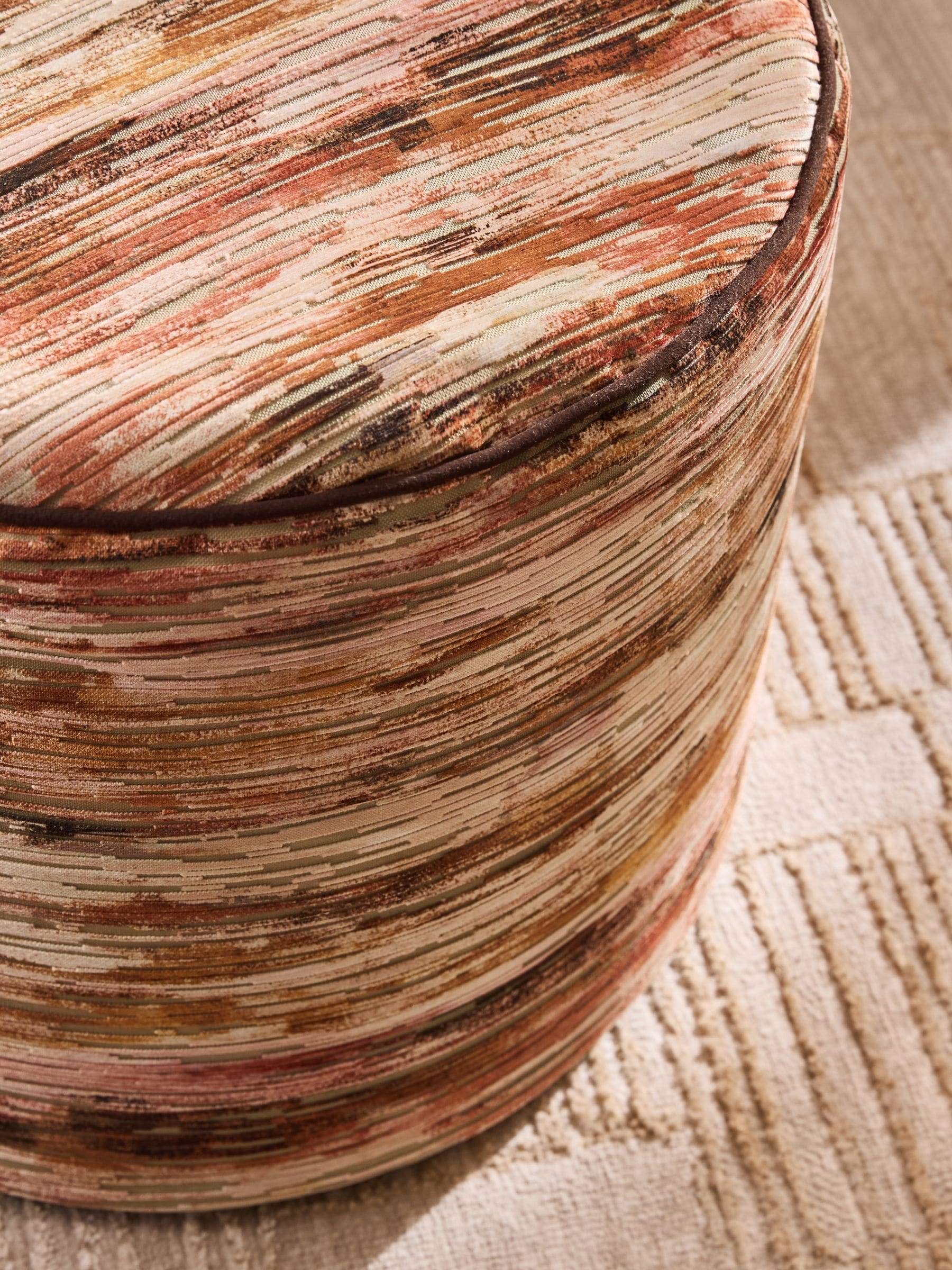Orange Haze cut velvet stripe pouffe 60cm - British product