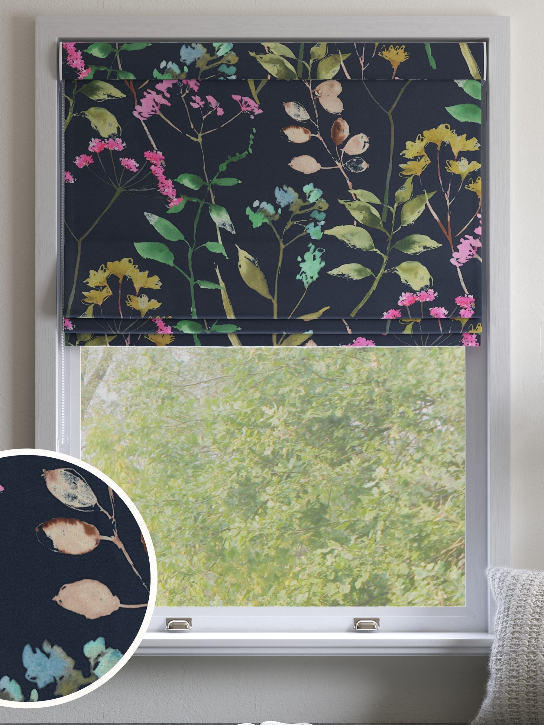 Next Isla floral roman blind navy pink, imported from the UK