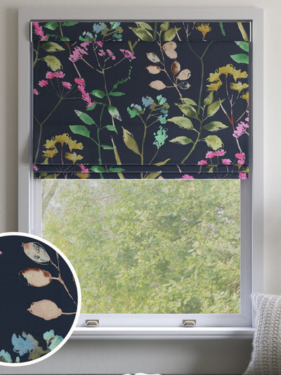 Next Navy Blue/Pink Isla Floral Made to Measure Faux Silk Roman Blind- Buy online at McGrocer