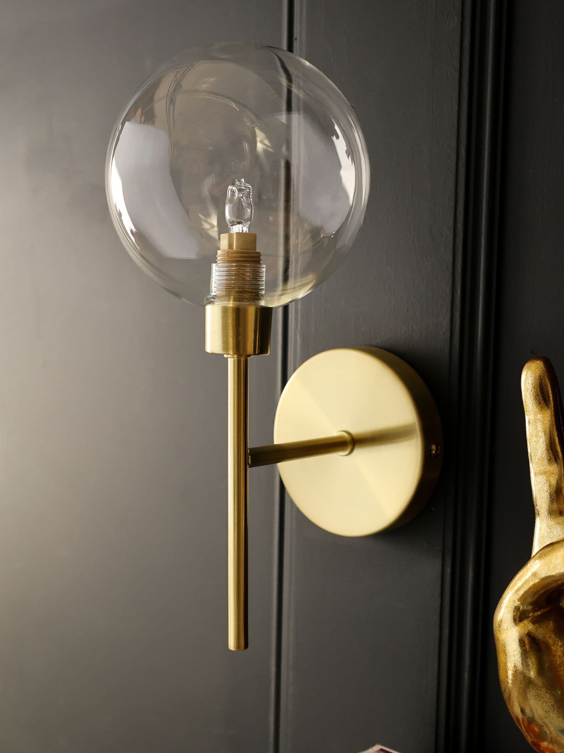Rockett St George brass glass globe wall light - British product