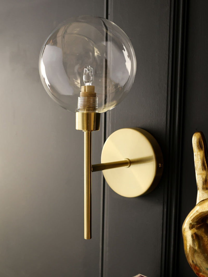 Rockett St George brass glass globe wall light - British product