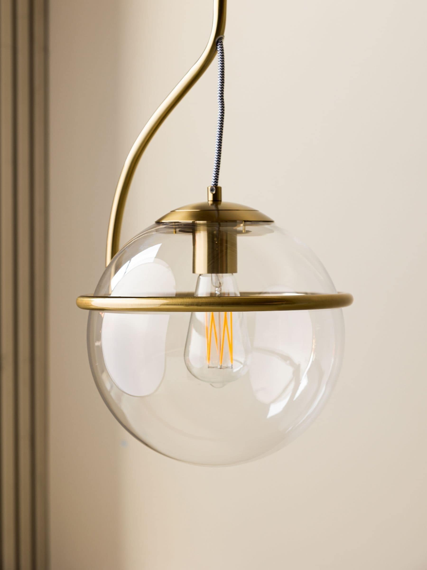 Rockett St George antique brass glass globe ceiling light 145cm (British brand)